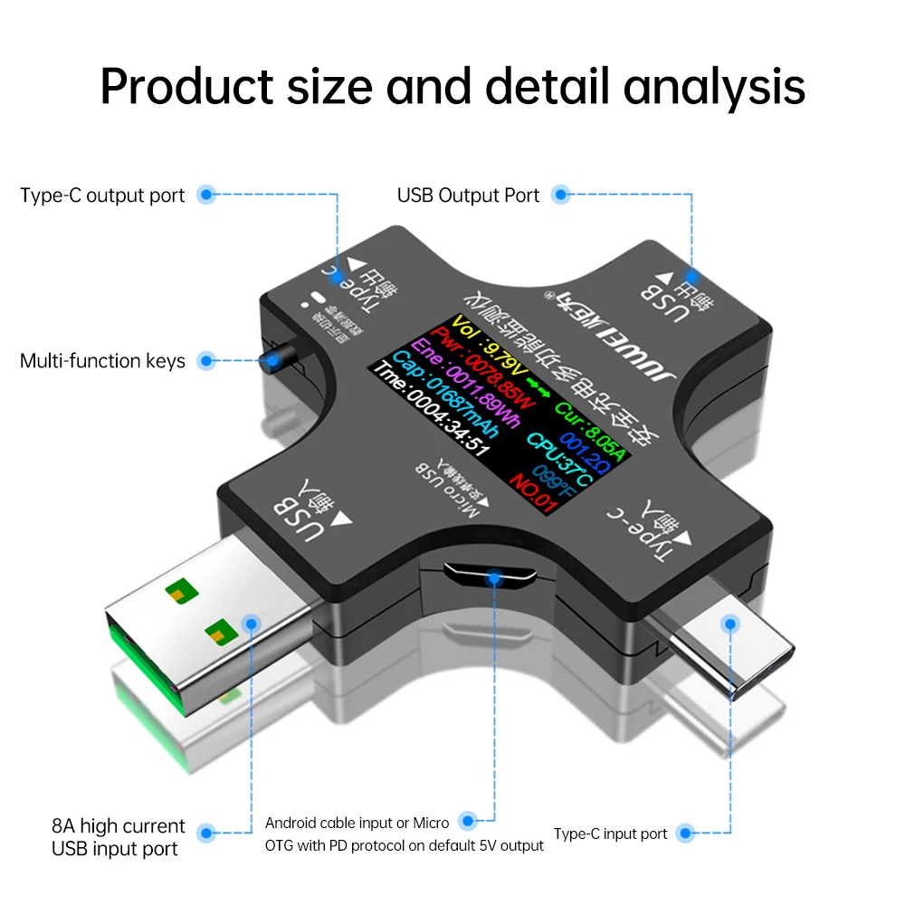 USB-тестер 6 5a DC Type-C PD цифровой вольтметр Ампер Напряжение Ток монитор Амперметр