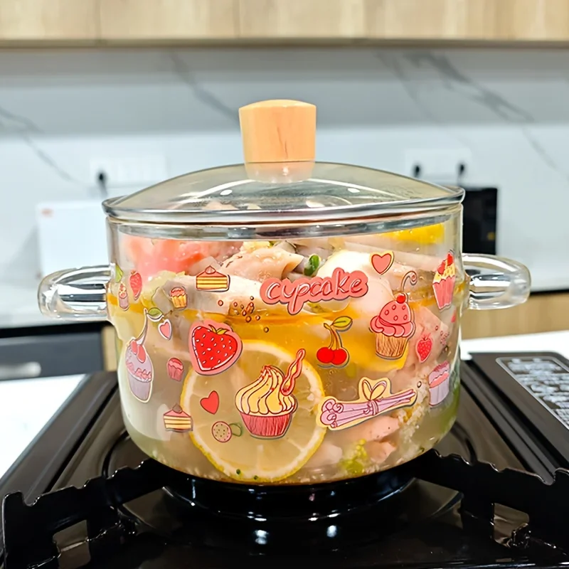 Стеклянная кастрюля для приготовления пищи с двойными ручками, термостойкая, с антипригарным покрытием, для супов, тушения и запекания, посуда для приготовления горячих блюд, праздничные подарки (art.: 3920dcaba1f8b) - 3920dcaba1f8b
