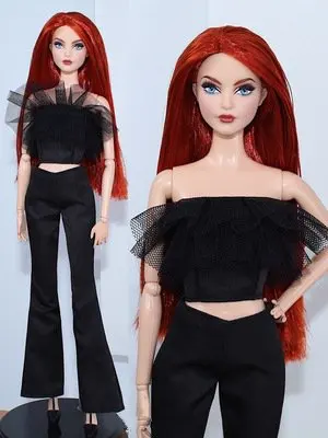 

Fashion Black Crop Top Pants 30cm Doll Outfits for Barbie Dress for Barbie Clothes FR ST Tank Trousers 1/6 Dolls Accessories Toy