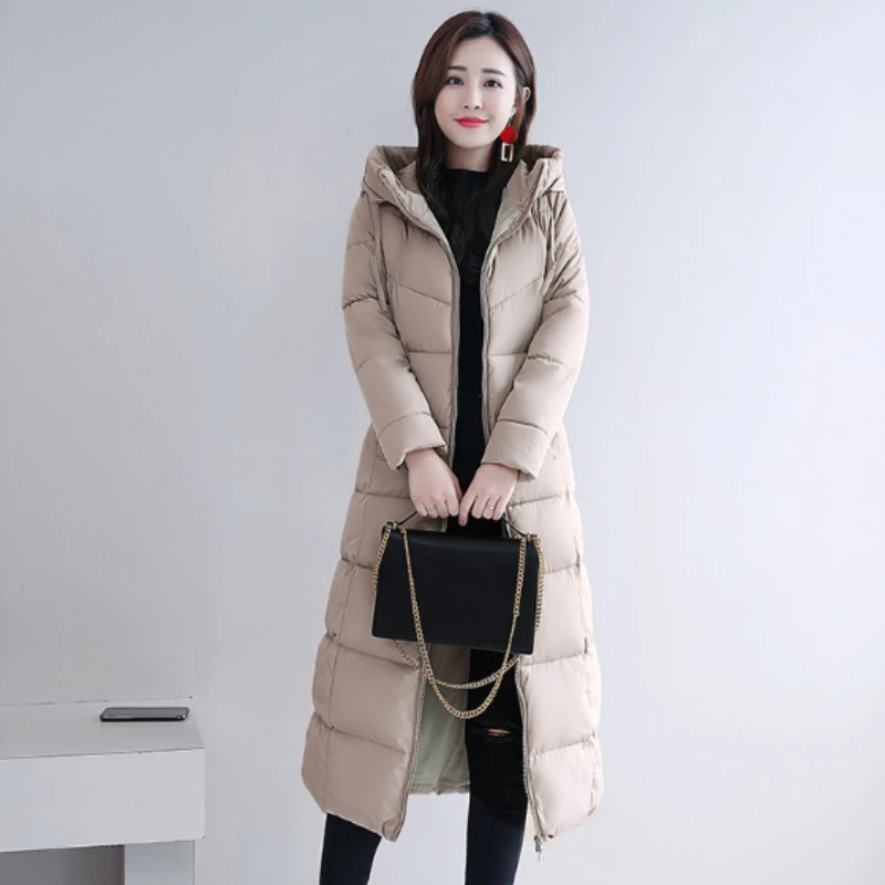 

Новинка Зима 2022 Корейская версия британского стиля однотонная длинная хлопковая одежда с капюшоном женская модная утепленная облегающая к...