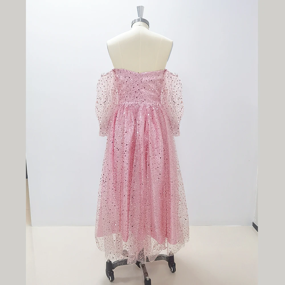 Красивое Розовое Вечернее платье с блестками и открытыми плечами новые модные