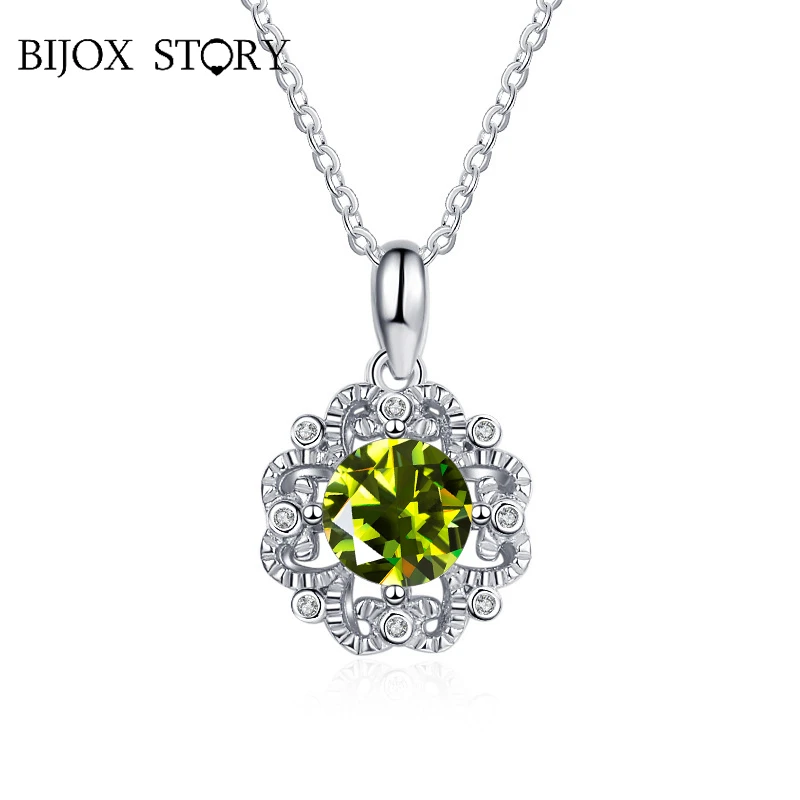 

BIJOX STORY Vintage Style 1 Carat Moissanite Pendant Necklace for Female S925 Sterling Silver Cute Flower Shape Pendant Necklace