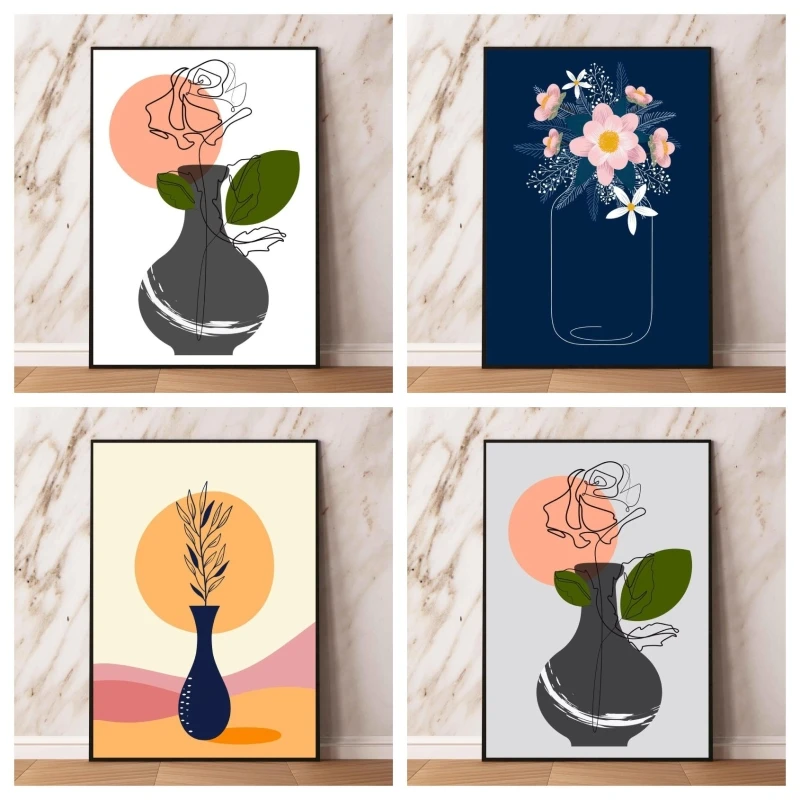 

Canvas Wall Art Rose Flower in Vase Living Room Decor Gifts Aesthetic Poster Decoration Paintings Modern Home Hanging