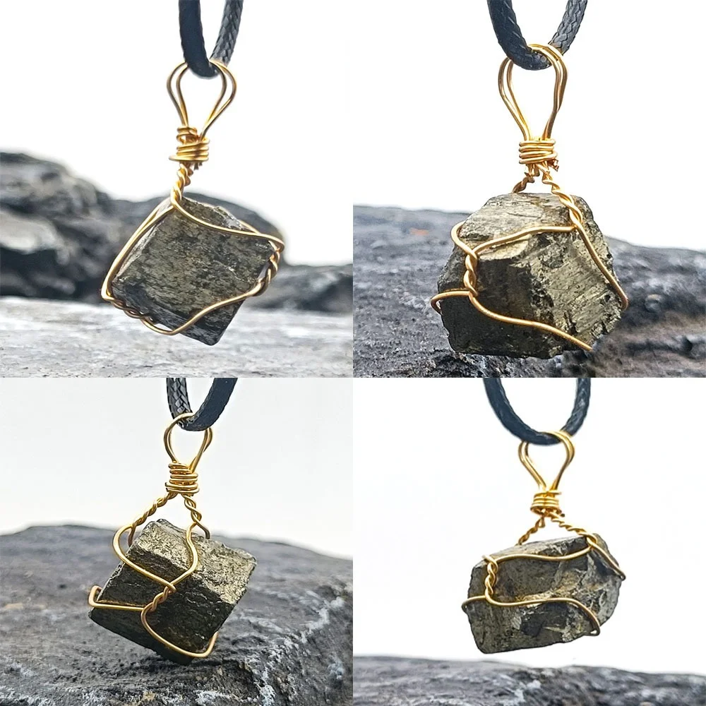 

Natural Pyrite Crystal Reiki Irregular Pendant Necklace for Women Men Anxiety Jewelry Iron Rough Ore Mineral Specimen Necklaces
