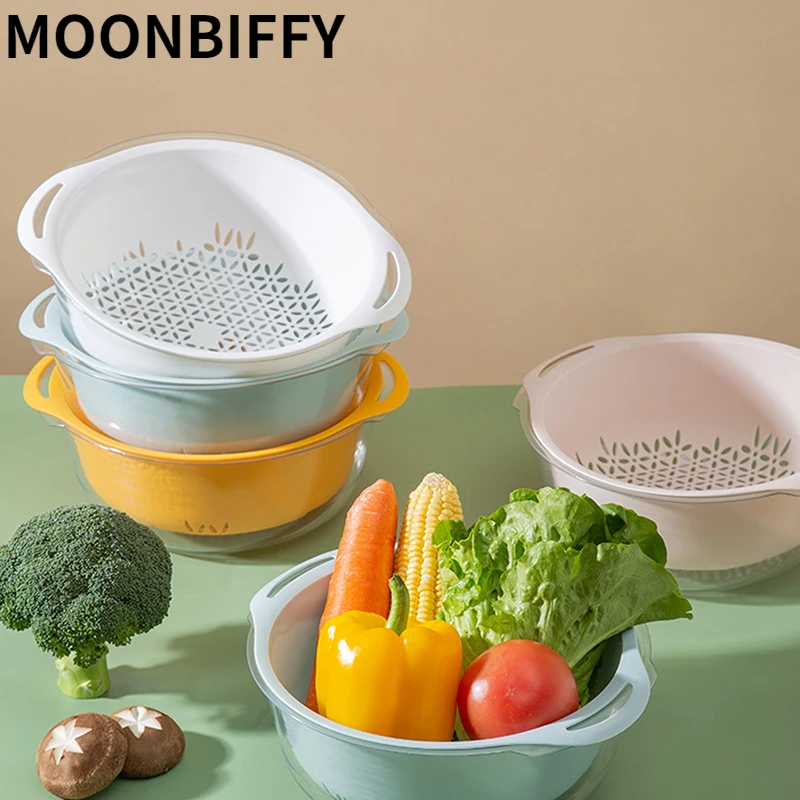 

Keuken Benodigdheden Keuken Dubbele Afvoer Mand Fruit Groente Wassen Zeef Inklapbare Afdruiprek Keuken Gadgets Accessoires Tools