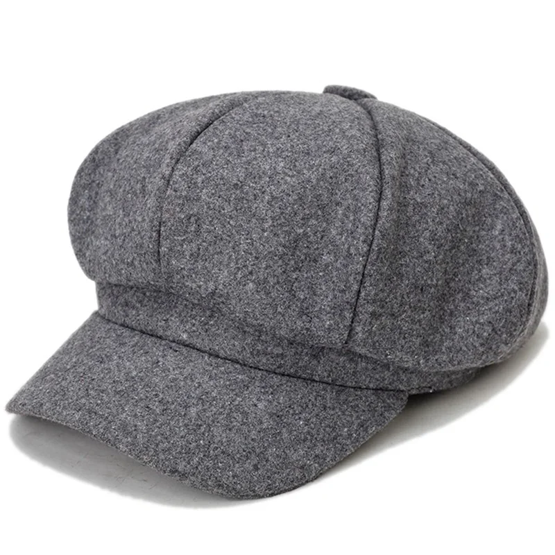 

Женская шерстяная восьмиугольная кепка, берет с широкими полями, шапка в винтажном британском стиле, теплая кепка газетчика, однотонные эле...