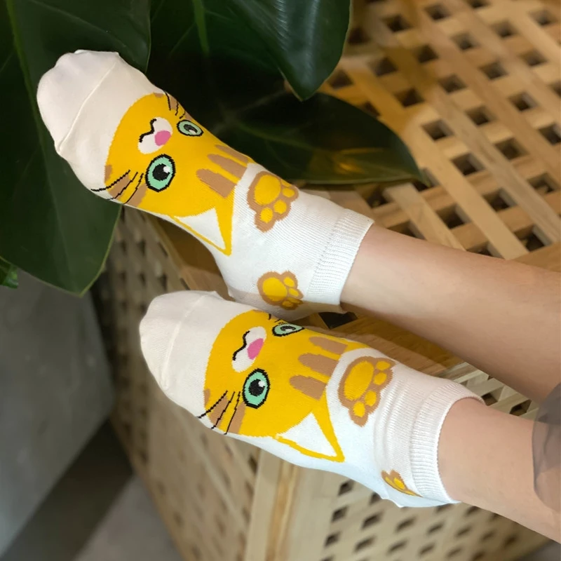 1/5Pairs Cotton Short Sock Cartoon 3D Cat Dog Print  Animal Socks Harajuku Kawaii Women Girls Anklet Socks Breathable Casual Sox
