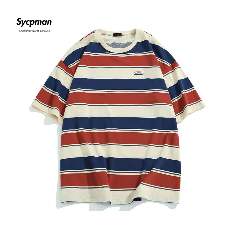 Main Striped Couples T-shirts For Men And Women In The Summer Of 2022 New Loose Contrast Color Short Sleeve Best Seller