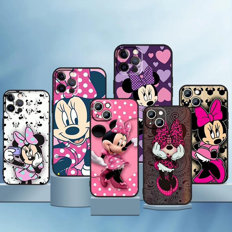 

Minnie Mouse For Apple iPhone 14 13 12 11 Pro Max Mini XS Max X XR 7 8 Plus 5S Silicone Black Soft Phone Case Coque Capa Fundas