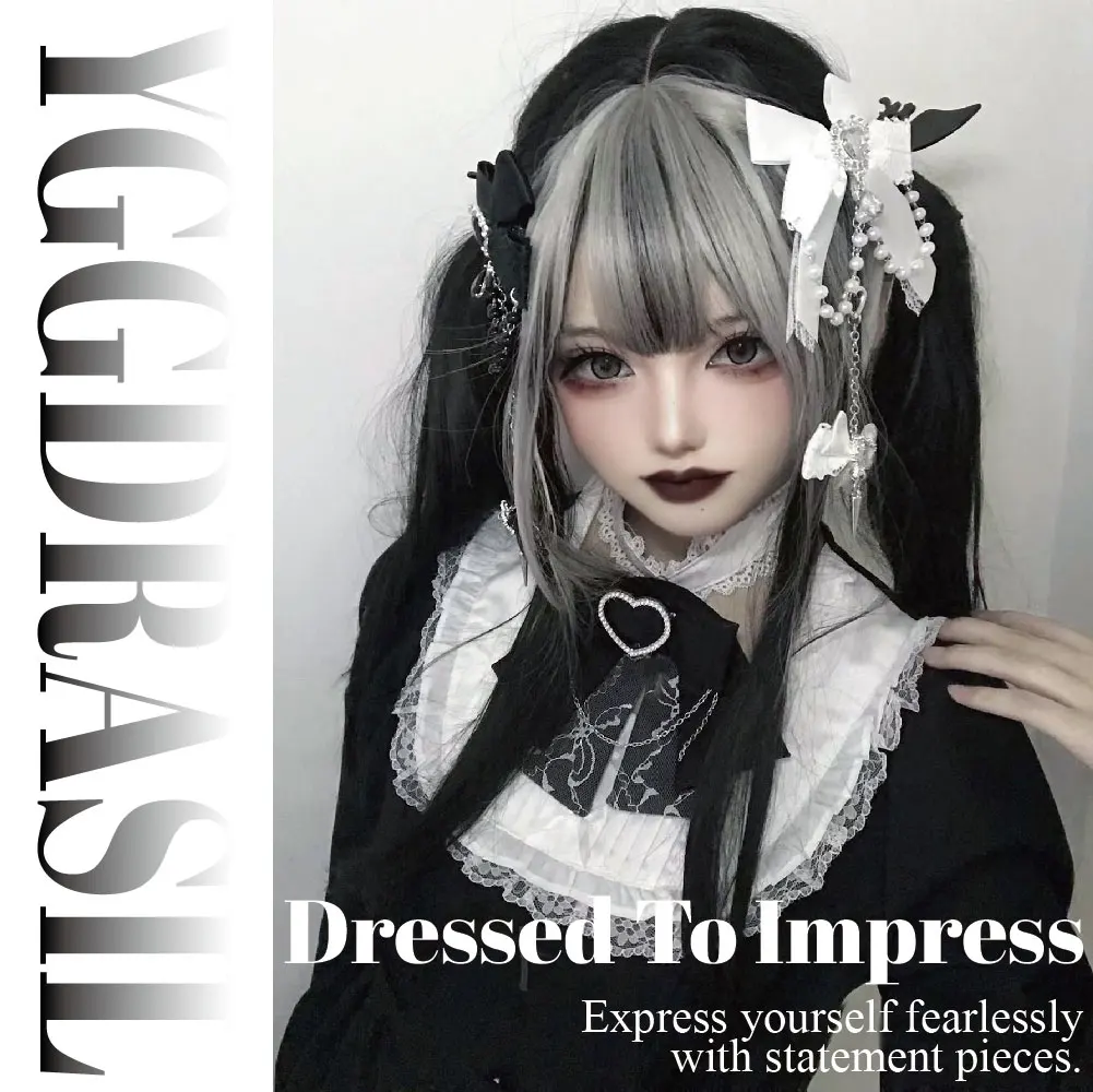 24-дюймовые серебристо-серые и черные синтетические парики в готическом стиле с