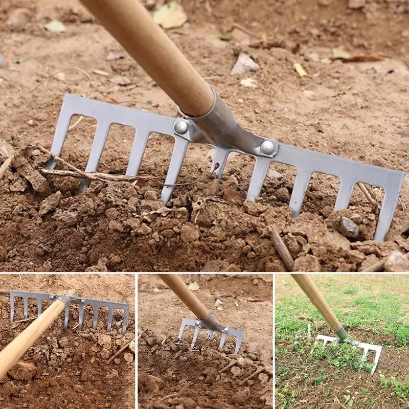 

Manganese Steel Weed Rake Grasping Raking Loosening Soil Rack Tool Artifact Harrow Agricultural Weed Tool Accessories For Garden