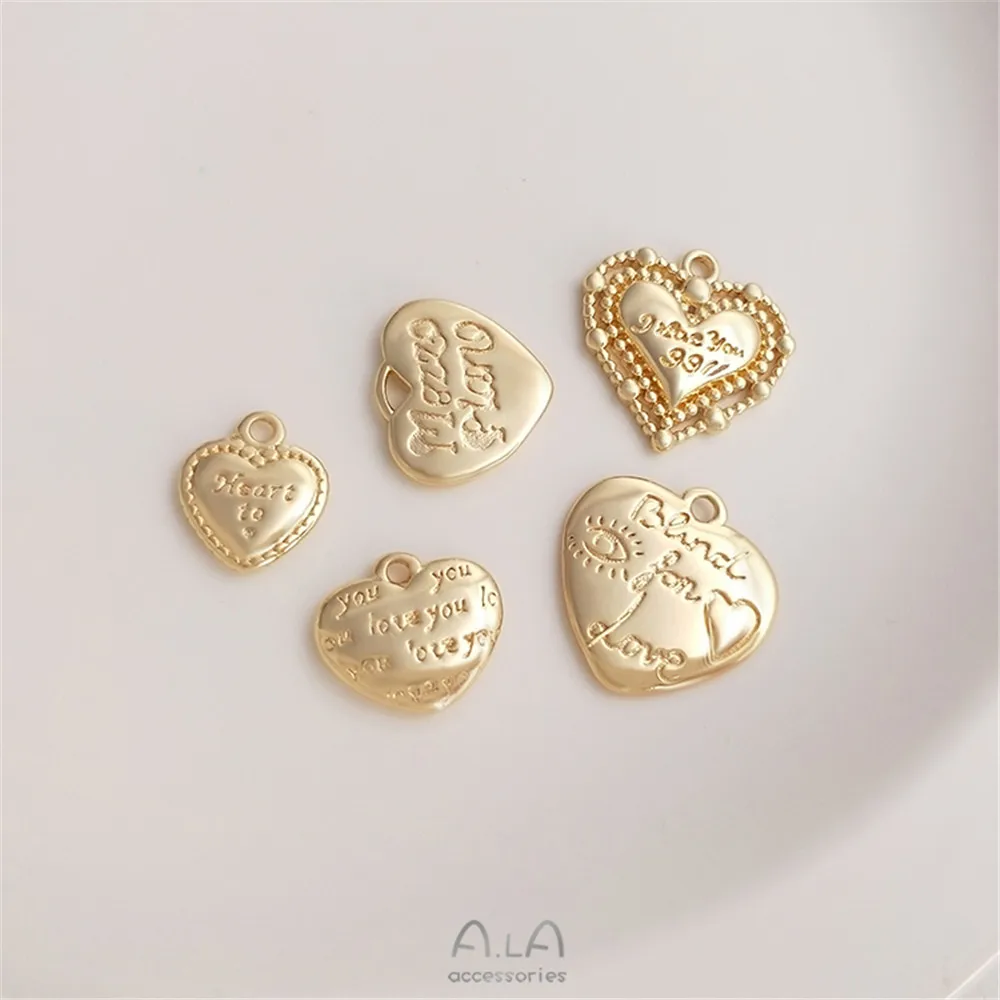 

1pcs 14K Gold Color Fashion European and American English letter peach heart pendant Love Pendant DIY Bracelet Necklace Pendant