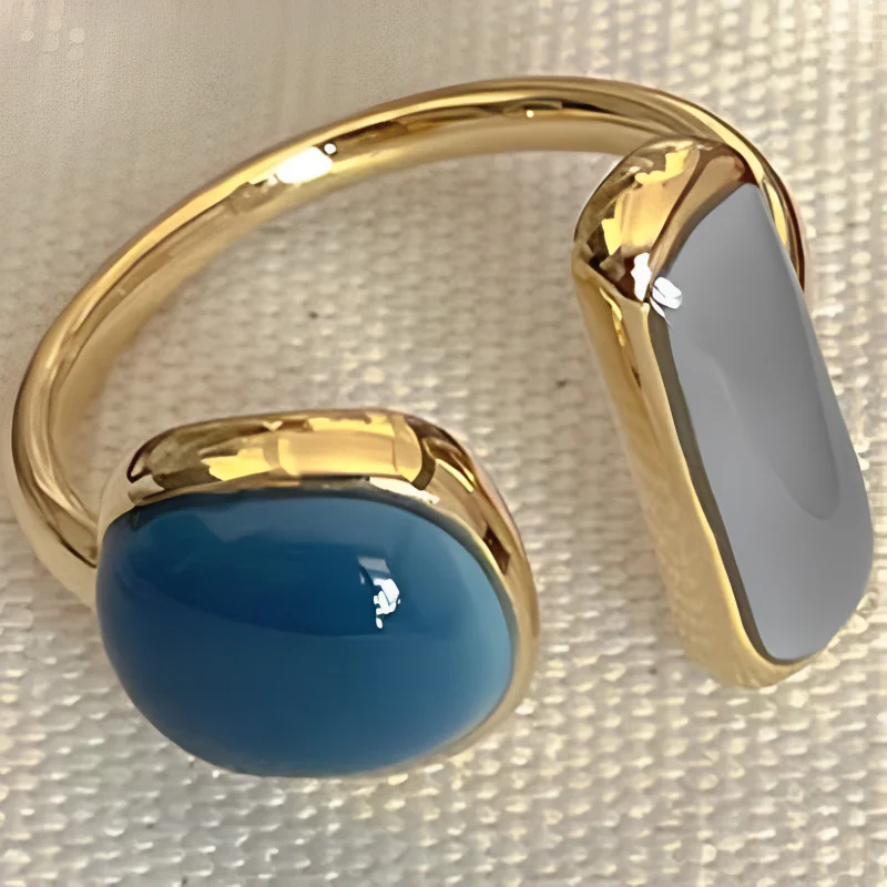 

Emeralds Stainless Steel Rings For Women Luxury Dripping Oil Geometric Finger Rings Open Adjustable Rings Fashion Jewelry Gifts