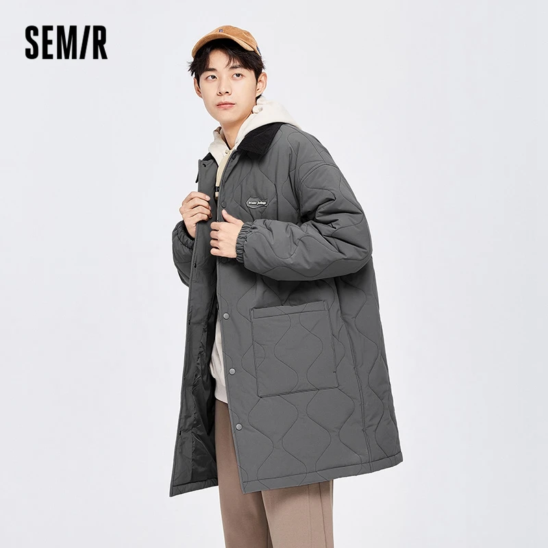 Semir Cotton Padded Coat Men Lightweight Gourd Loose Long Coat 2022 Winter Color Contrast High Street Fashion