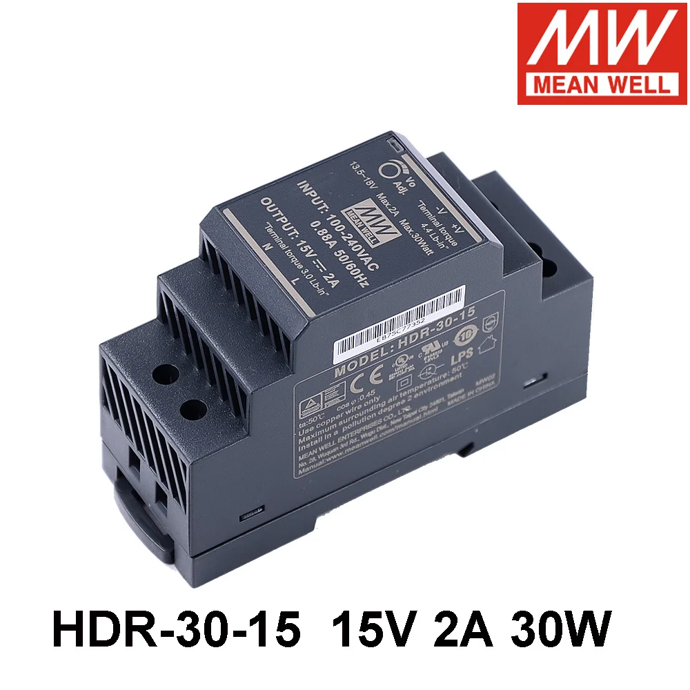 

Оригинальный Mean Well HDR-30-15 85-264V переменный ток в постоянный ток 15V 2A 30W Meanwell ультратонкий ступенчатая форма DIN Rail импульсный источник питания