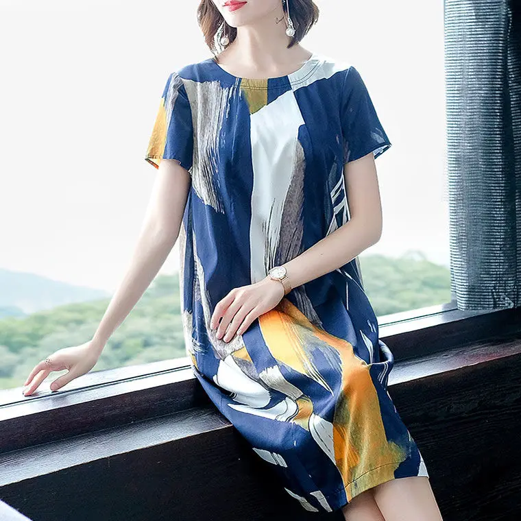 Новинка лета 2022 модное платье средней длины для женщин среднего возраста из