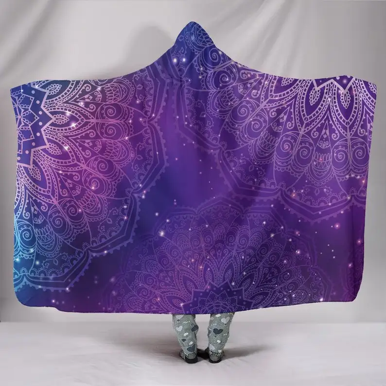 

Purple Mandalas Hooded Blanket, Hooded Blanket for Adults and Kids, Sherpa Blanket with a Hood, Soft Blanket, Mandalas