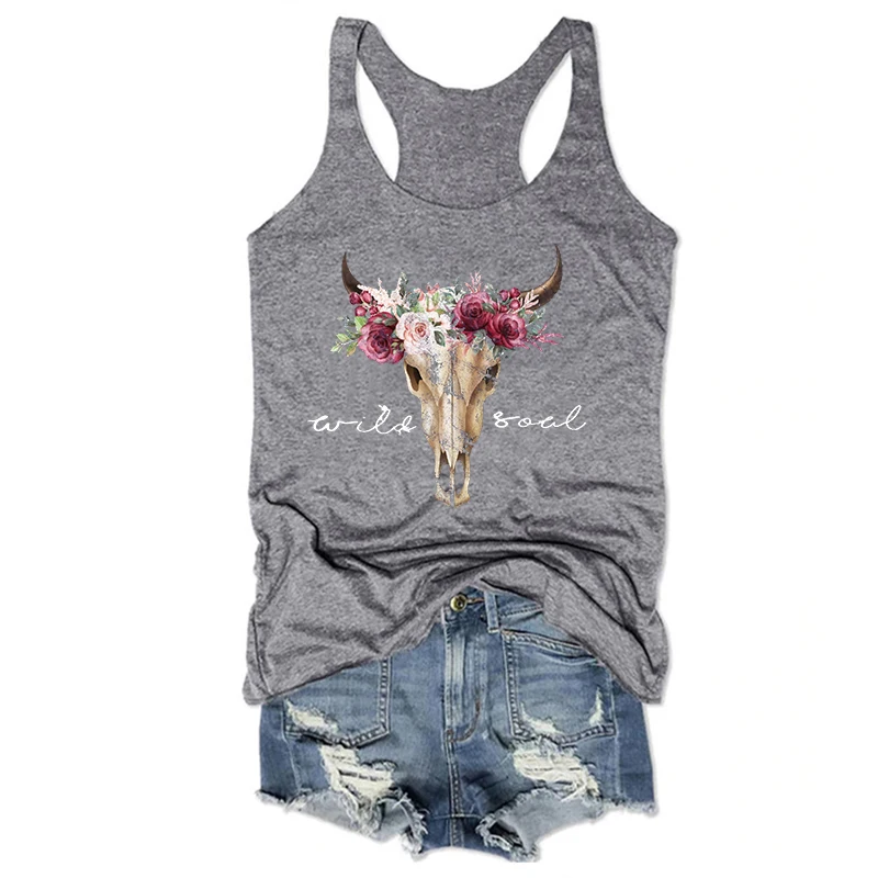 Soul Bull Череп на бак топы корова рубашка для кантри Женские девочек милые