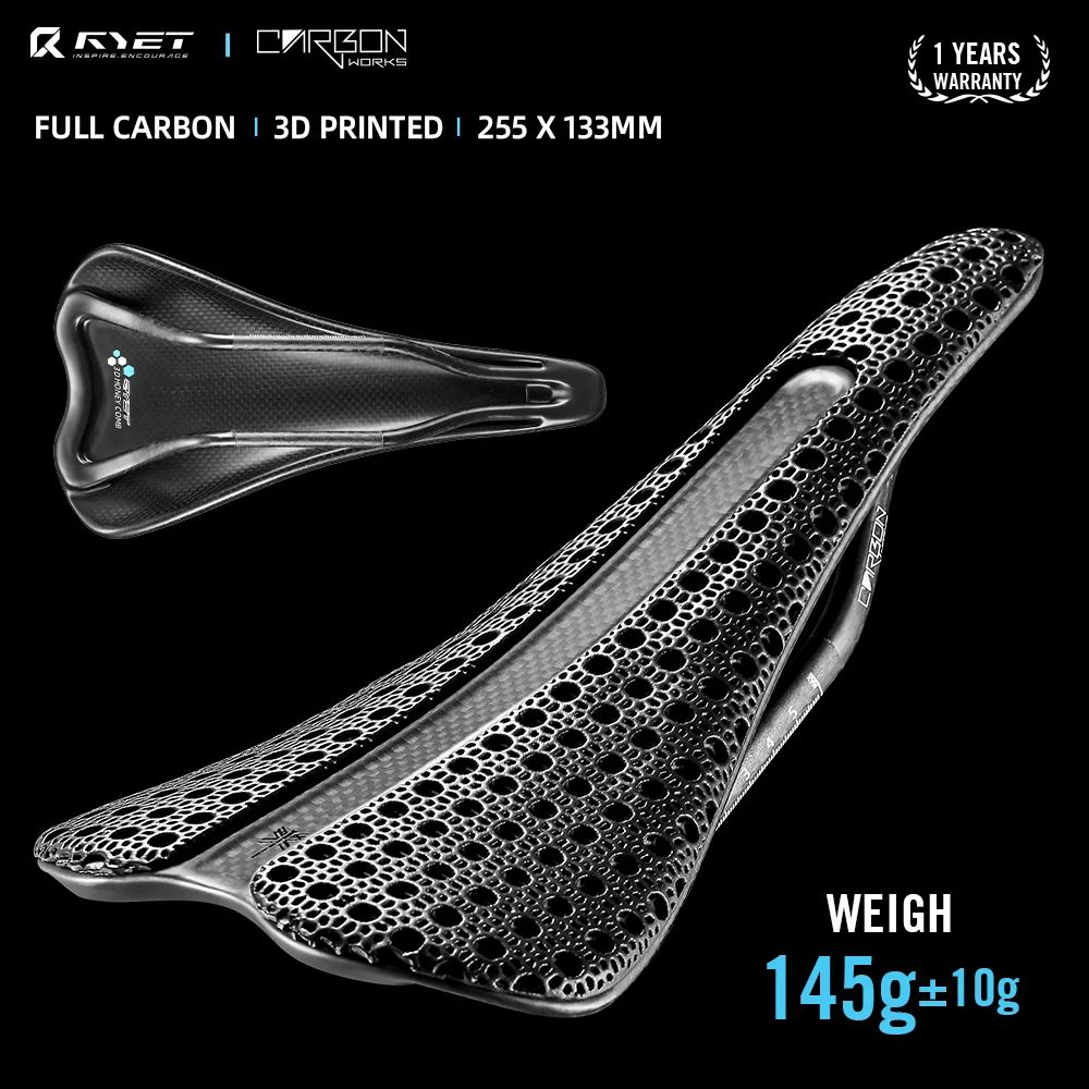 RYET 3D Printed Saddle 145g 255*133MM Oval 7x9mm Ultralight Carbon Seating Cushion Road mountain Gravel Bike Parts