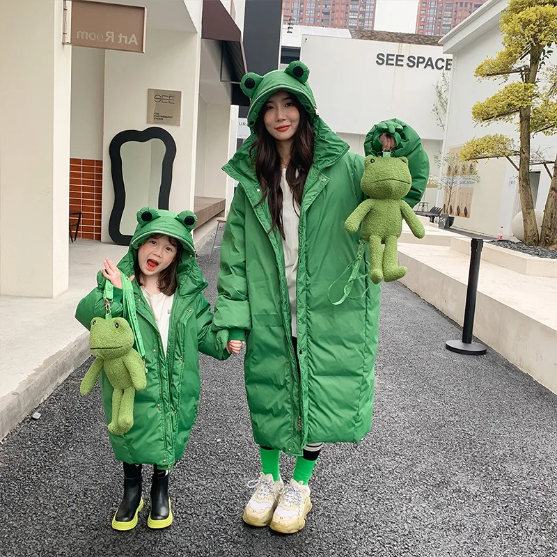 

Parent-child Down Coat Thickened Warm Hooded Frog Warm Coat Mother-daughter Cartoon Thickened Down Coat Jacket