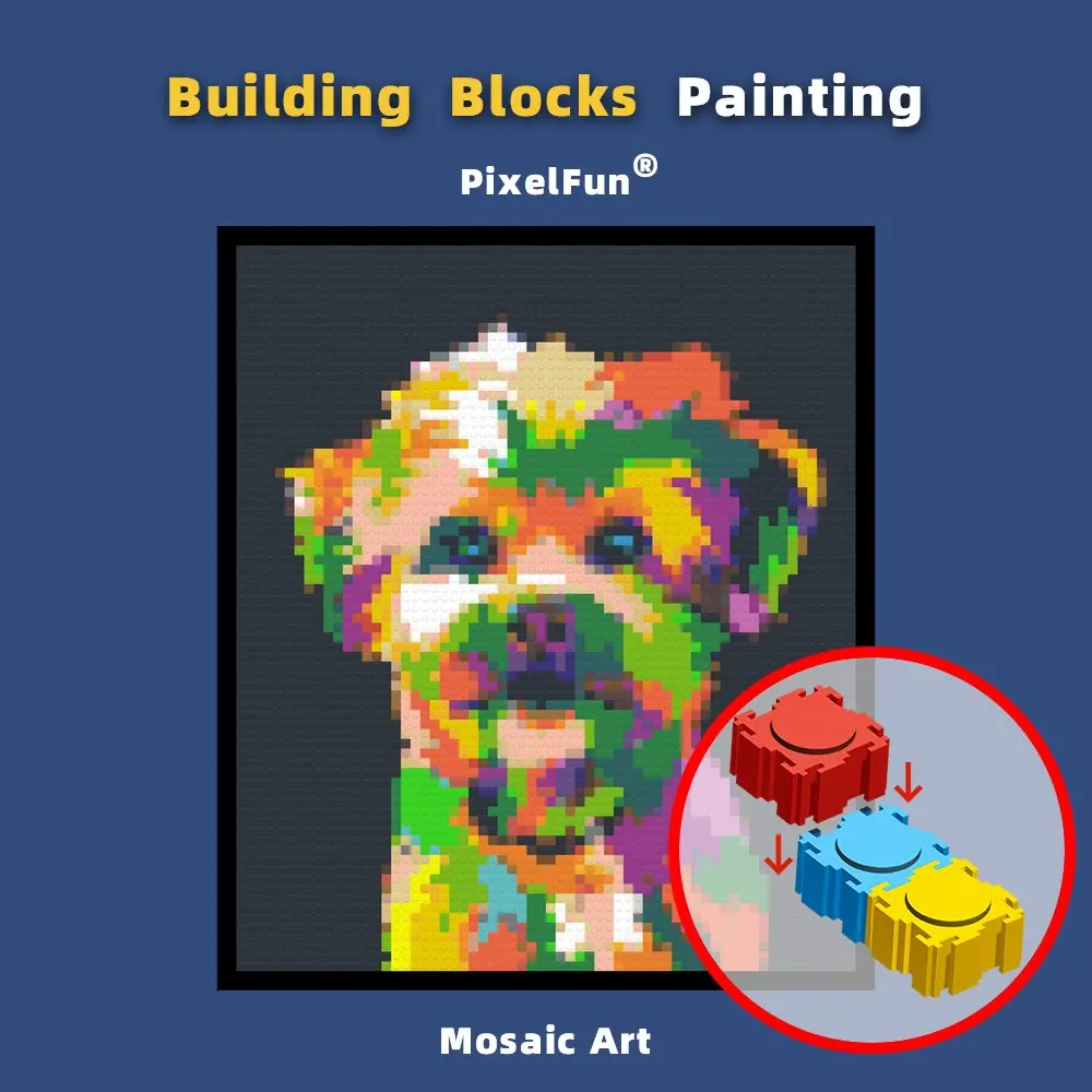 

PixelFun P10041 4800 pcs 44x52cm 17x20 inch Building Blocks Dog cute Pixel Mosaic Bricks Photo Custom Painting Art Diy Toys