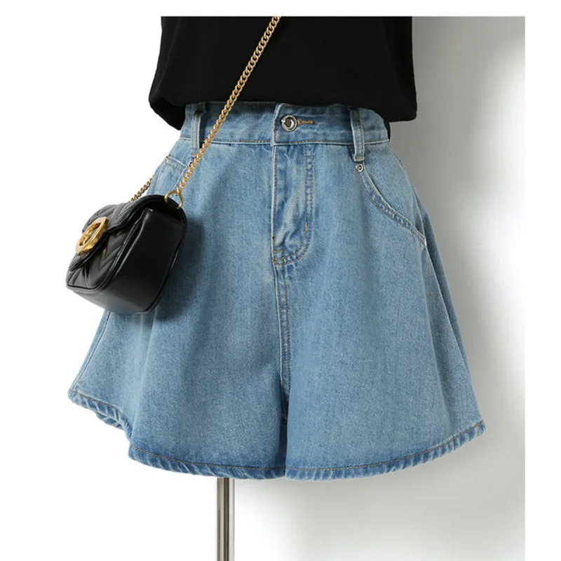 Net Infrared Wearing Slim Loose 2023 Summer Thin High Waist A-line Wide Leg Denim Shorts Women's Fashion Korean Edition ins