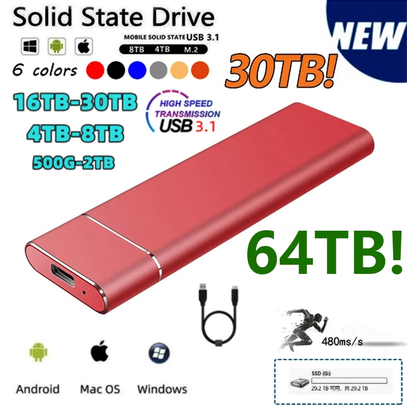 

Portable SSD 500GB 1TB 2TB External Hard Drive 4TB 8TB Type-C USB 3.1 High Speed 1TB External Storage Hard Disks For Laptops PS4
