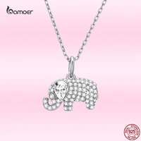 bamoer exquisite cute baby elephant necklace for women 925 sterling silver animal pendant necklace luxury gold plated jewelry