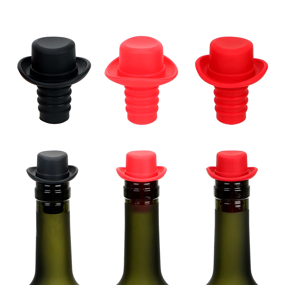 

Silicone Funny Bottle Plug Beer Soda Cork Wine Stopper Bar Formal Hat Bottle Cap Cover Tools Kitchen Bar Supplies Wine Pourer