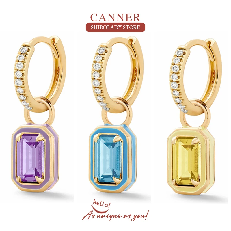 

CANNER 1Pc Square Enamel Earrings Silver 925 Earring For Women Drop Earrings Emerald Zirconia Accessories Fine Jewelry 2022