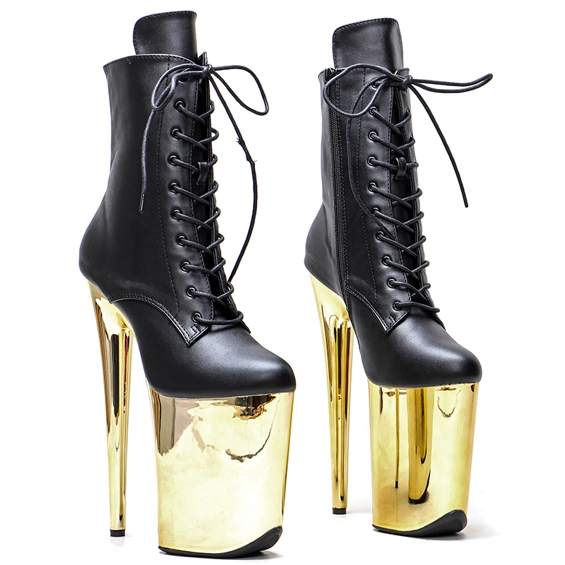 Leecabe 23CM/9inches Matte PU black color  upper with gold platform Pole dance shoes High Heels Pole Dance boot