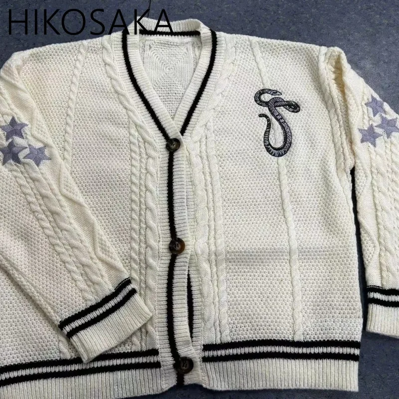 Модный повседневный винтажный кардиган с вышивкой и v-образным вырезом