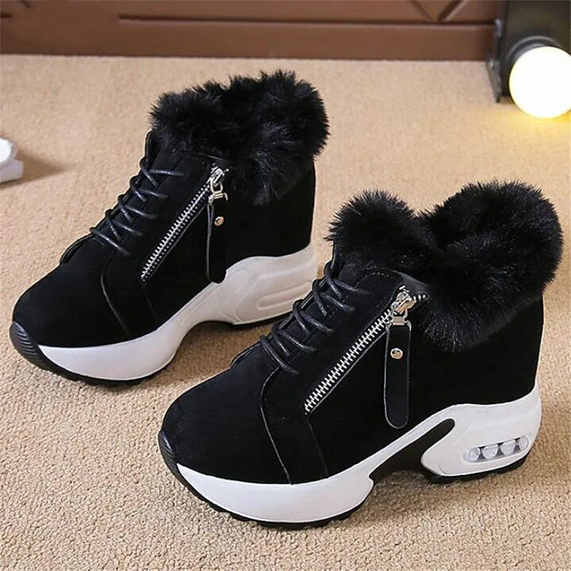 

2021 Women's Hidden Heels Plush Warm Winter Sneakers Casual Ladies Side Zipper High Platform Casual Shoes Woman L1102