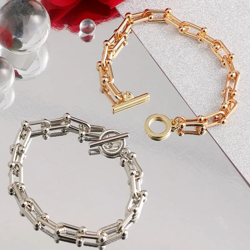 

New Punk Silver Color Thick Chain Bracelet For Women Couple Creative Hip Hop Vintage Handmade Bracelet Birthday Jewelry Gift