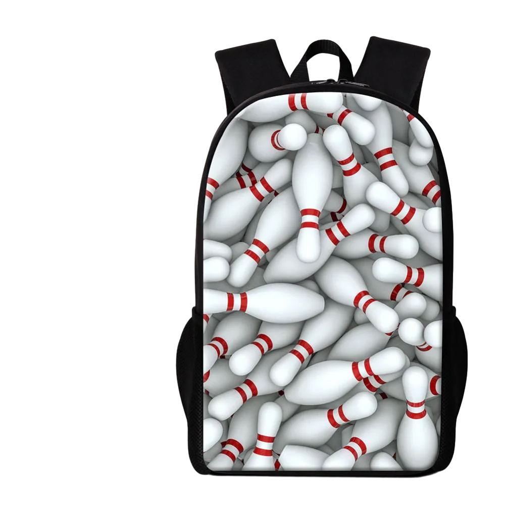 

White Bowling Backpack Ball Sport Schoolbag Game Competition School Bags Bookbag for Kids Teens Boys Girls 16 Inches Laptop Bag
