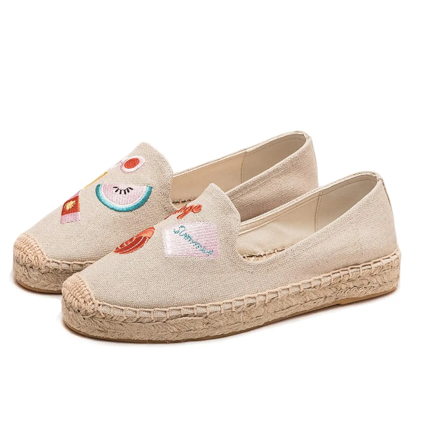 Женские парусиновые туфли на плоской подошве женские с вышивкой удобная дышащая