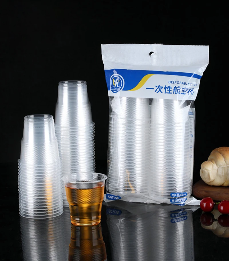 

50pcs 180ml disposable commercial fruit juice beverage plastic clear thickened drinking teacup catering aviation flat cup