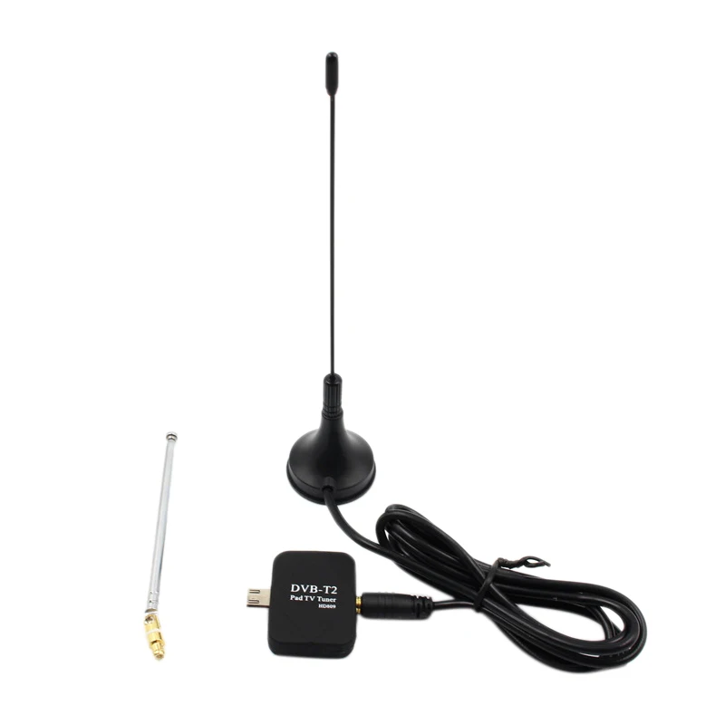 Retail DVB-T2 TV Antenna Receiver Digital Micro-USB Tuner for Android Mobile Phone Pad HD TV Stick with Dual Antenna