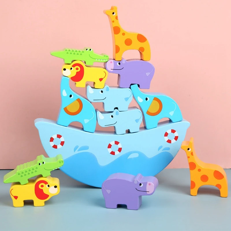 

Wooden Balancing Game Stacking Blocks Animals Ark Baby Toddlers Toys Building Balance Games for Kids Toddlersfor Blocks