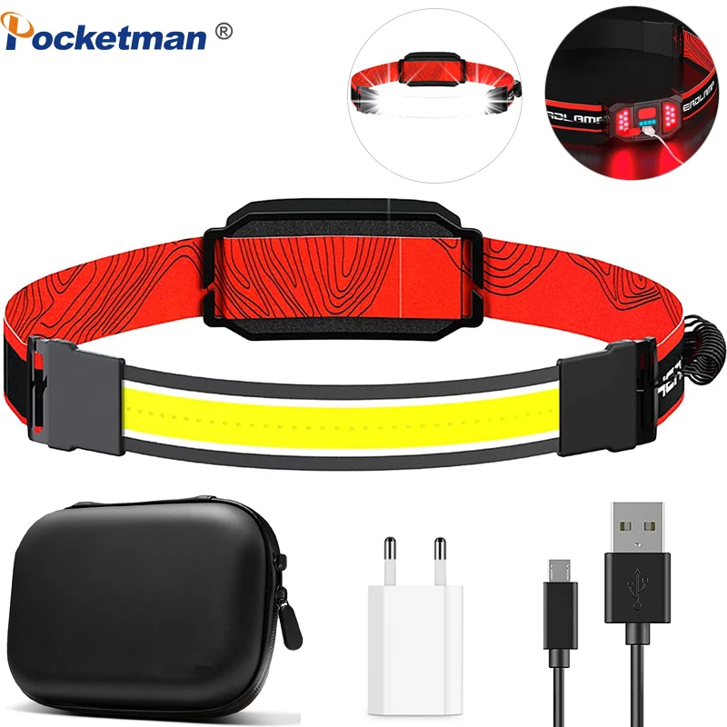 

Светодиодный налобный фонарь Pocketman COB, водонепроницаемый Головной фонарь со встроенным аккумулятором и зарядкой от USB