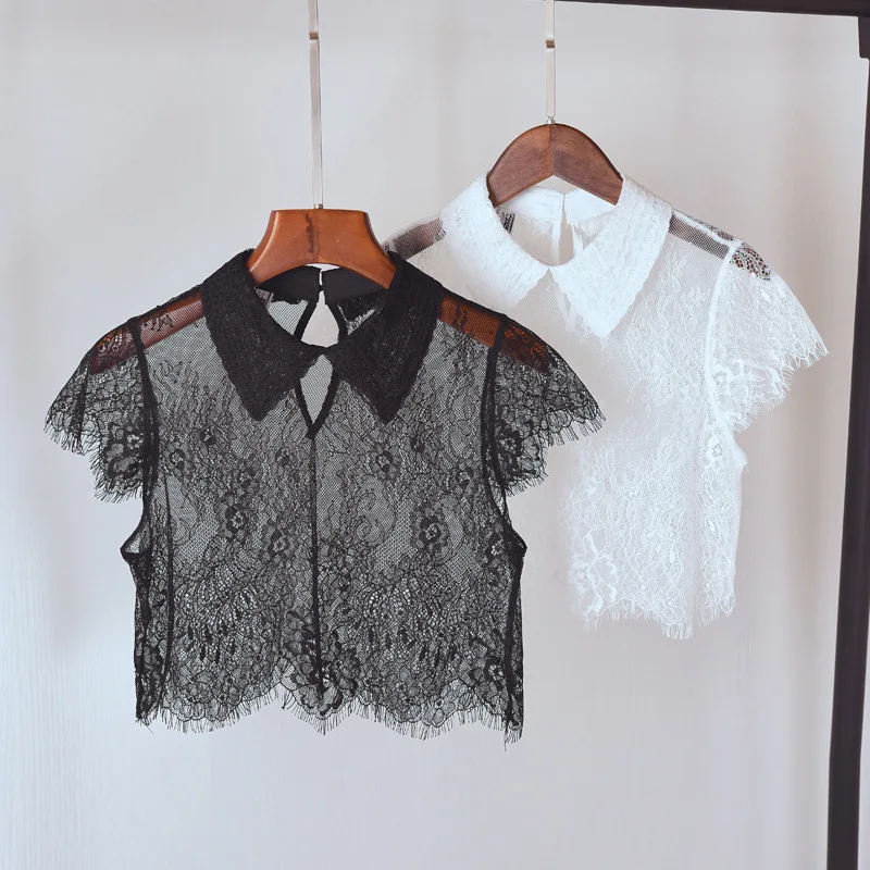 

Cotton Fake Collar White Black Lace Floral Women Detachable False Collar Blouse Shirt Removable Collar Tie Sweater Decor Female