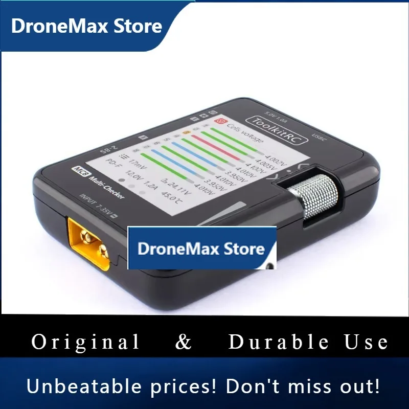 Фото DroMaToolkitRC MC8 Smart 32-битный мультичекер для батарей с быстрой зарядкой через USB-C, выходом PWM, тестером сигналов PPM и SBUS. №2