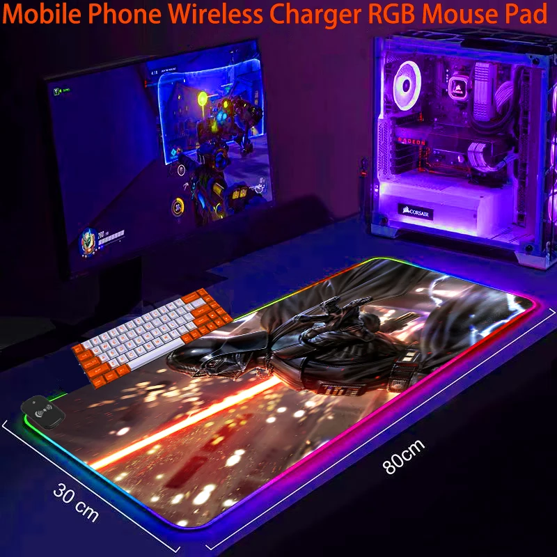 

Коврик для мыши с беспроводной зарядкой RGB, светодиодный игровой Дарт Вейдер, Звездные войны, офисные аксессуары, противоскользящие крутые ...