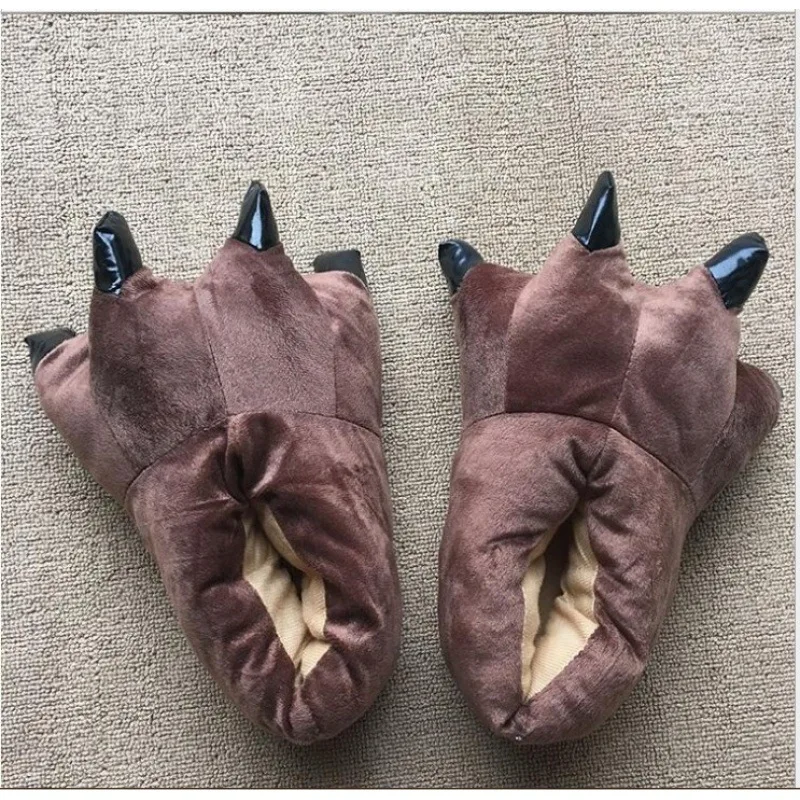 Зимние теплые плюшевые домашние тапочки в виде лап животных