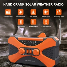 Emergency Radio 10000mAh Power Bank Rechargeable Dual Speaker Stereo Solar Hand Crank Radio AM/FM/NOAA with Phone Charger