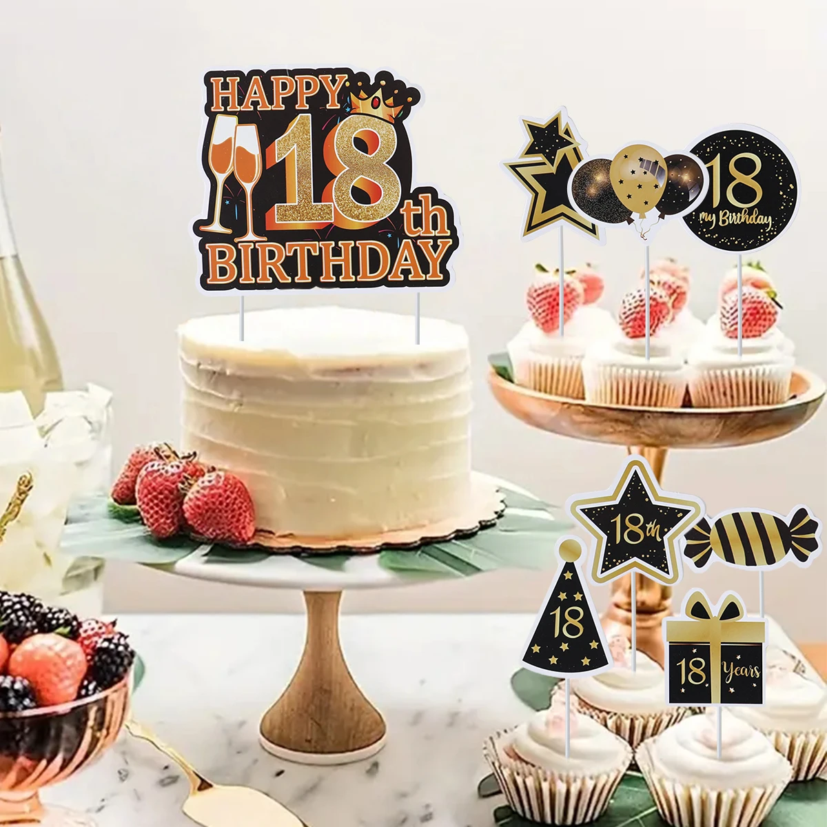 Золотистый черный Топпер для торта 18 30 40 50 60 лет украшение дня рождения