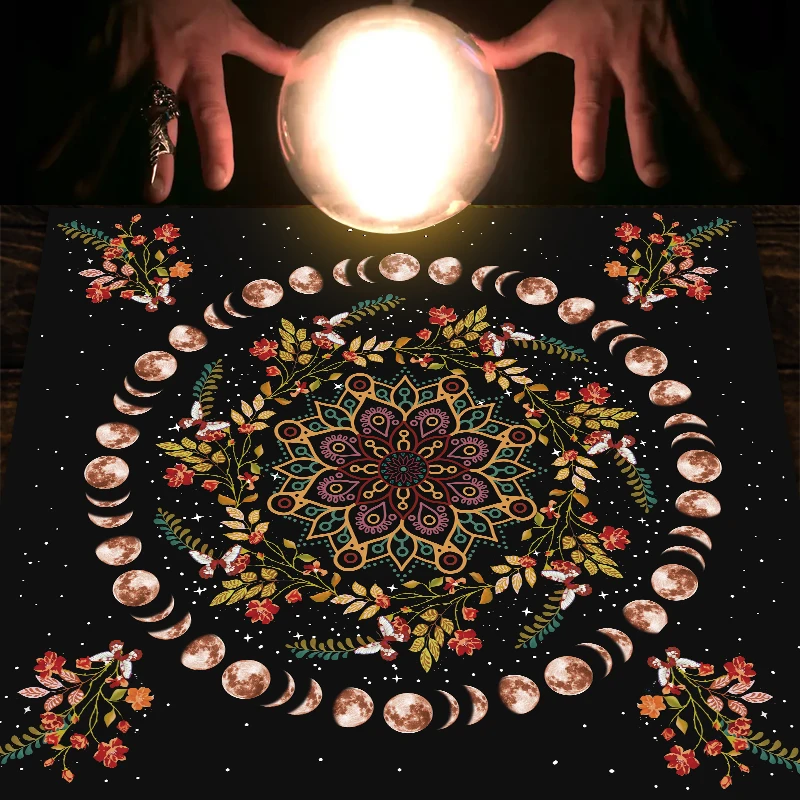 

Moon phase flower Tarot tablecloth Altar Cloth Alter Cloth Card Pad Divination Witchcraft Astrology Supplies Home Decor Card Pad
