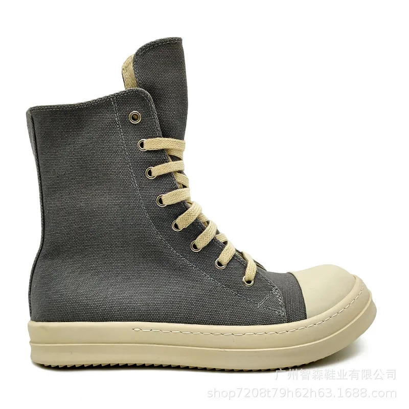 

Стильные высокие холщовые кроссовки Rick, дизайнерская обувь серого цвета с круглым носком и шнуровкой
