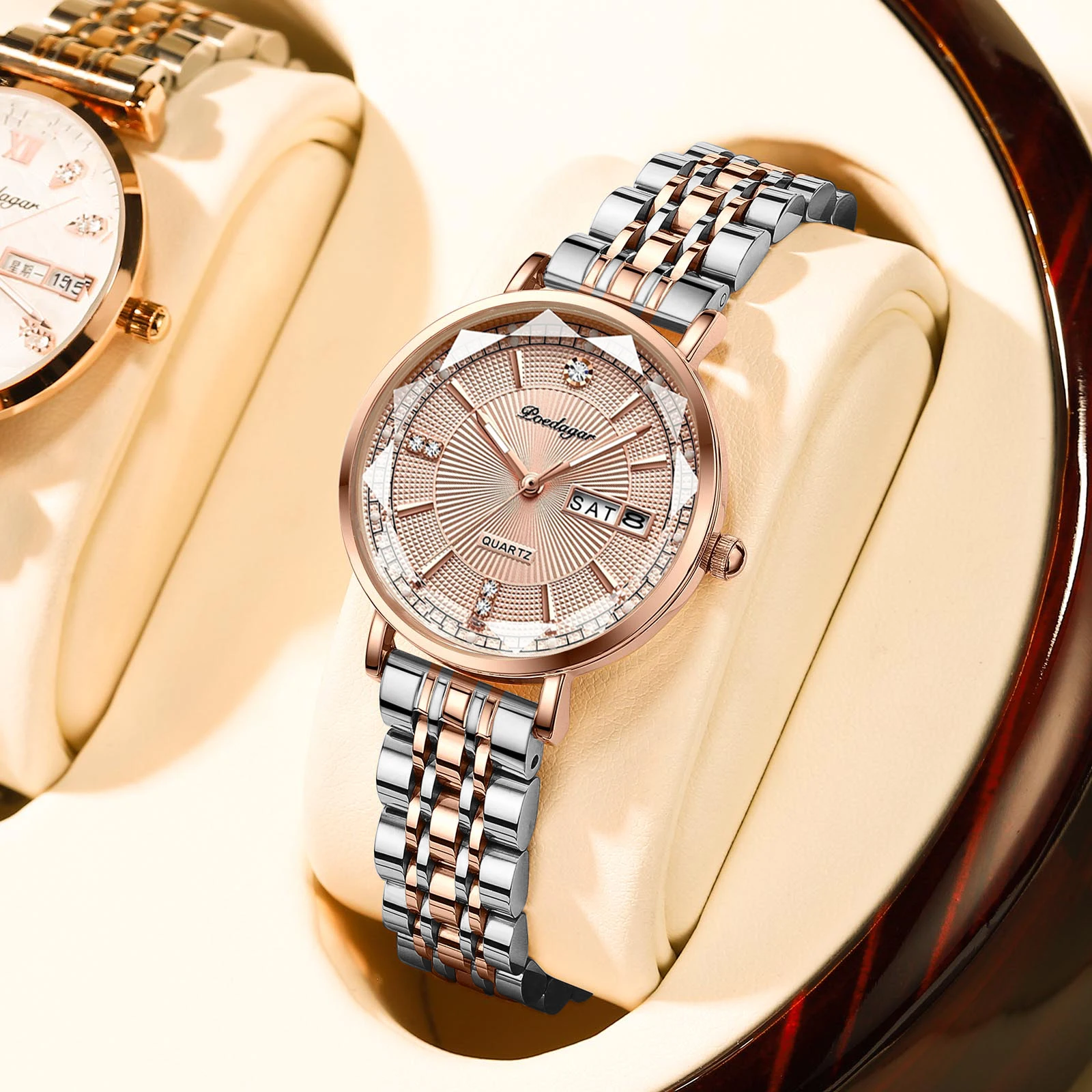 POEDAGAR Women Watch Rose Gold Fashion Quartz Watches Top Brand Luxury Ladies Wristwatch Waterproof Date Week Girlfriend Gift enlarge