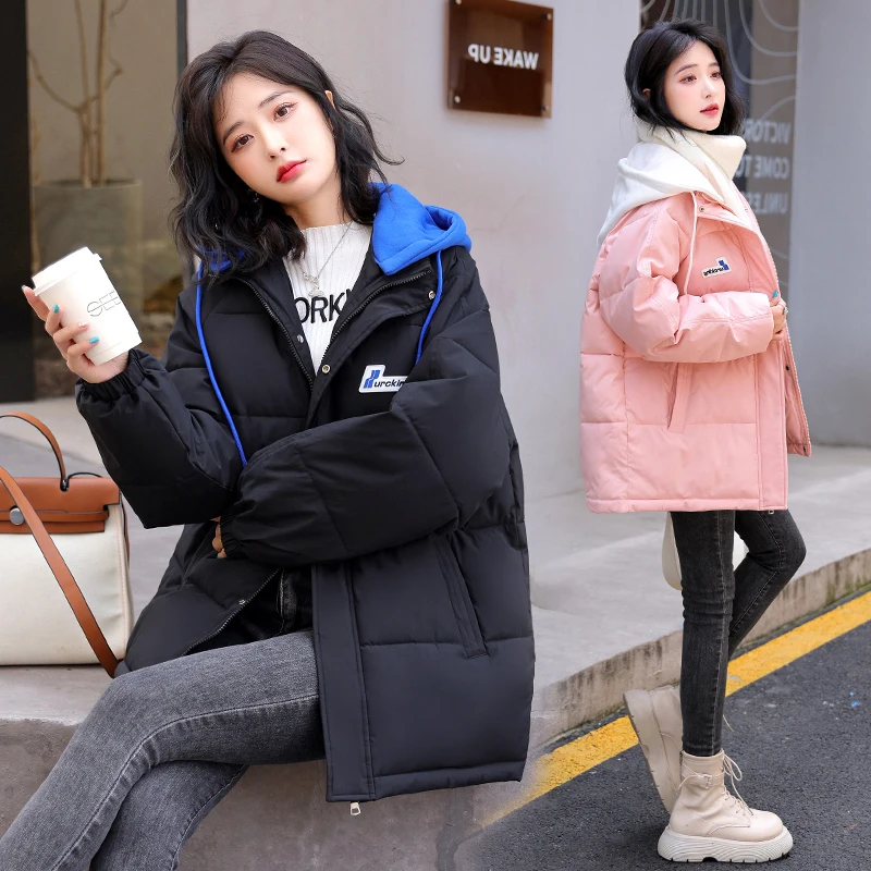2022 New Autumn Winter Women Jacket Hooded Flash Powder Short Parkas Cotton Padded Winter Clothes Casual Coat Female